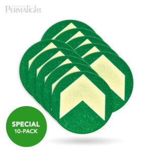 Large Chevron Anti-Skid Dots, Green with Photoluminescent Chevron, Polycarbonate, Pack of 10 (4 in Diameter)